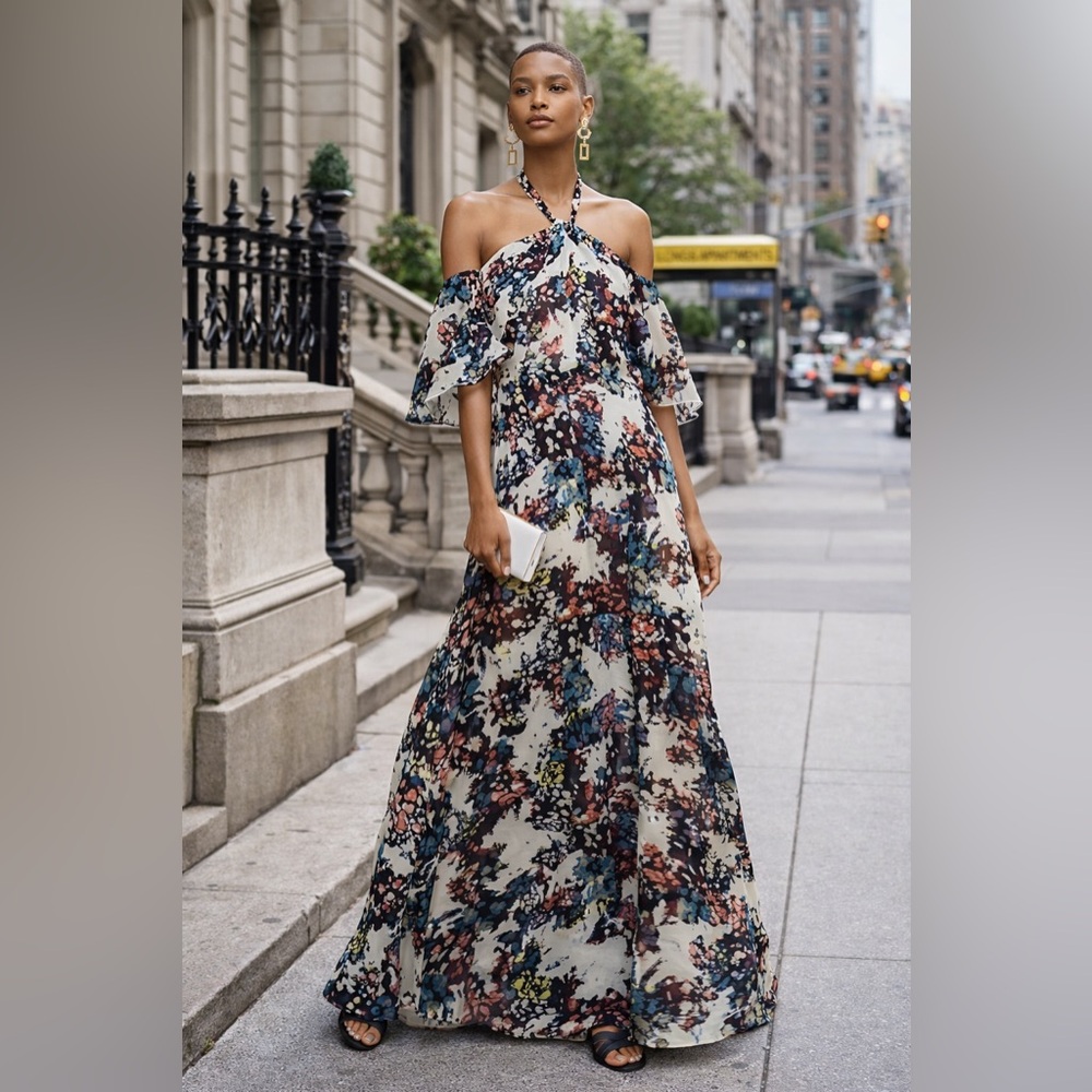 NWT BCBGMAXAZRIA Kelley Off-The-Shoulder Halter Gown
Retail: $298 USD